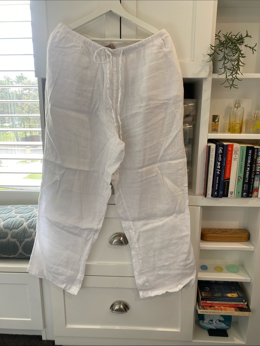 H&M White XL Linen Drawstring Chinos